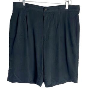 Tommy Bahama Silk Pleated Shorts Men's 35 Soft Black Zip Closure Grip Wa…